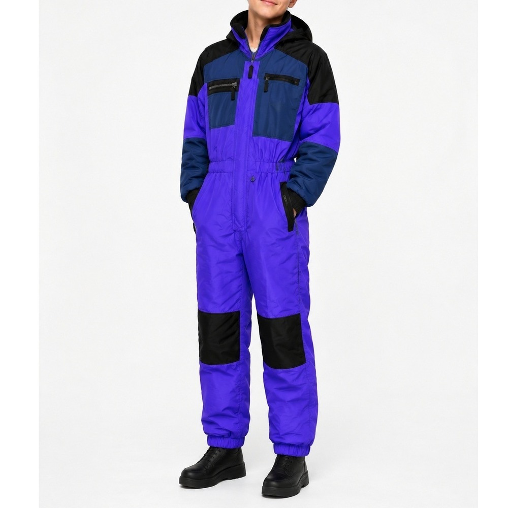 Youth One Piece Snowsuit Purple Blue Size 14 Hooded Ski Snowboard Winter Suit